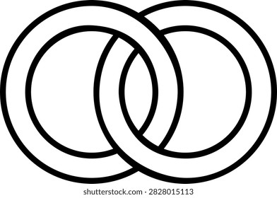 Two wedding rings connected line icon