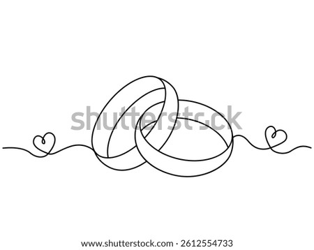two wedding rings connected together with endless line. love and wedding anniversary concept. flat vector illustration on white background isolated