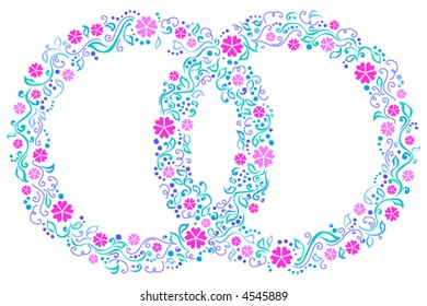 Two wedding rings with flowers