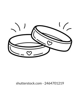 Two wedding rings. Wedding item. Simple linear hand drawn doodle illustration