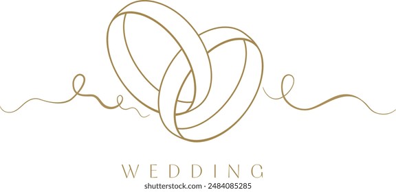 Two wedding rings line drawing. Love and romantic concept. Vector illustration