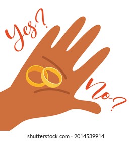 Two wedding rings for a marriage proposal on the hand.