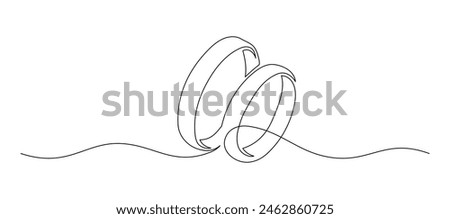 Two wedding rings in one continuous line drawing. Love and romantic concept and symbol proposal engagement for invitation in simple linear style. Editable stroke. Doodle vector illustration