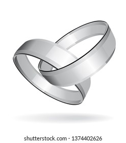 Two wedding rings. White gold. Marriage or fiance illustration. Vector icon.