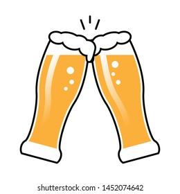 two weizen glasses of beers, cheers toasting flat design