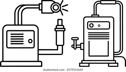 Two welding machine silhouette vector