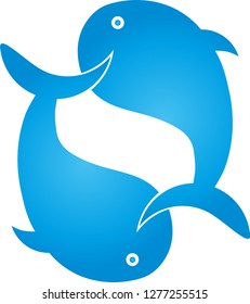 Two whales in blue logo