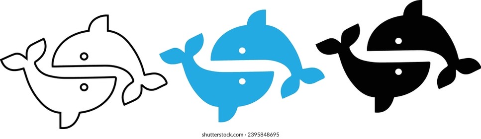 Two whales logo fishes vectors and symbols icons 