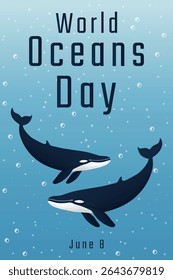 Two whales in the ocean flat vector illustration.