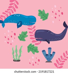 Two Whales And Seaweed Icons