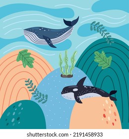 Two Whales Undersea Nature Scene