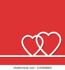 Two whate hearts on red background. Vector illustration.