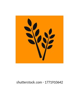 two wheat heads on yellow background, flat icon/symbol