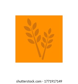 two wheat heads on yellow background, flat icon/symbol