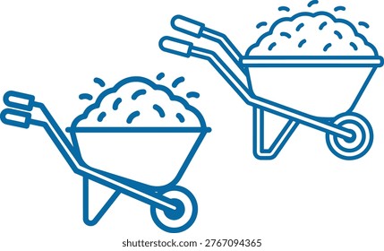 Two wheelbarrows filled with dirt, garden and construction.