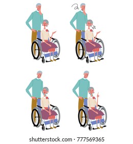Two wheelchair senior illustrations