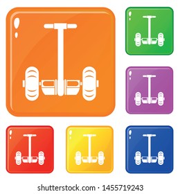 Two wheeled battery powered electric vehicle icons set collection vector 6 color isolated on white background
