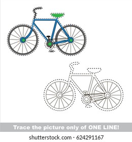 Two wheeled bicycle to be traced only of one line, the tracing educational game to preschool kids with easy game level, the colorful and colorless version.
