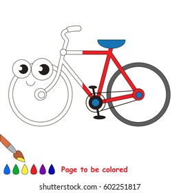 Two Wheeled Bicycle, the coloring book to educate preschool kids with easy gaming level, the kid educational game to color the colorless half by sample.