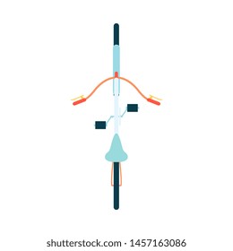 Two wheeled self propelled vehicle bike or bicycle top view. Isolated flat vector illustration in cartoon style of top view bicycle.