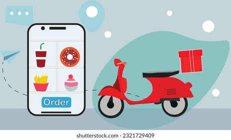 Two Wheeler Food Delivery Service for Online Order Illustration 