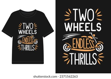 Camiseta "Dos ruedas sin fin", diseño de ropa y letras texturadas. tipografía, huella vectorial, afiche, emblema.