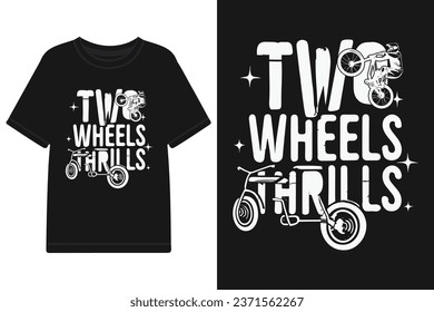 Camiseta "Dos ruedas sin fin", diseño de ropa y letras texturadas. tipografía, huella vectorial, afiche, emblema.