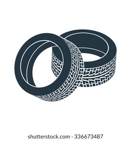 Two wheels with tires and wheels. Vector illustration.