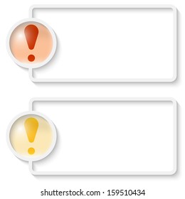 two white abstract text frame with exclamation mark