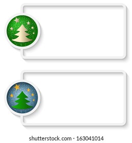 two white abstract text frame with a Christmas tree