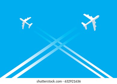 two white airplanes leaving traces on blue sky