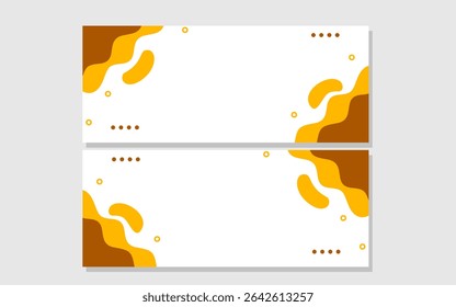 Dois banners brancos com formas abstratas amarelas e marrons.