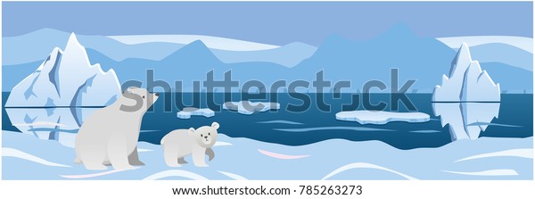 北極氷の背景に2匹の白い熊 ベクターイラスト のベクター画像素材 ロイヤリティフリー