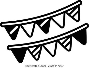 Two white and black flags are hanging from a pole. The flags are blue and white with a yellow stripe