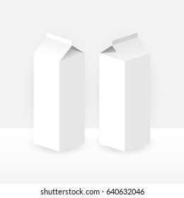Two white blank carton beverage packages vector illustration.
