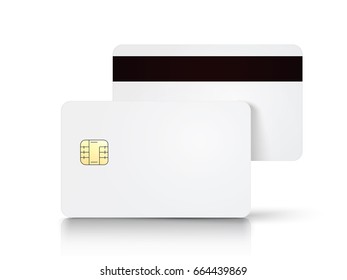 two white blank chip cards and a magnetic stripe, isolated white background, 3d illustration