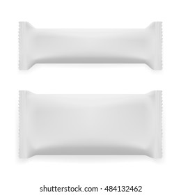 Two White Blank Foil Packaging Plastic Pack. Product Packing.  EPS10 Vector