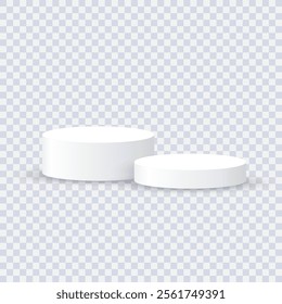 Two white blank podiums stand to show products on transparent background, Vector illustration.