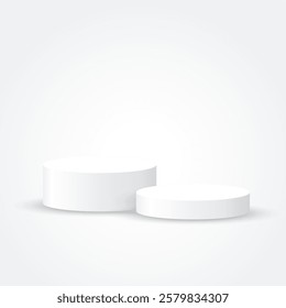 Two white blank podiums stand to show products on white background, Vector illustration.