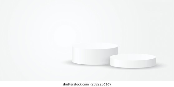 Two white blank podiums stand to show products with copyspace background, Vector illustration.