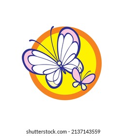 Two white butterflies in a yellow circle.