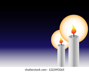 Two White Candle light in gradient dark blue background