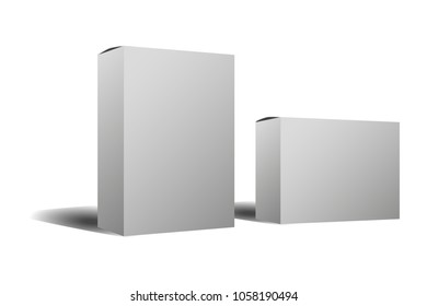 two white cardboard box mock-up, products, white background to fill