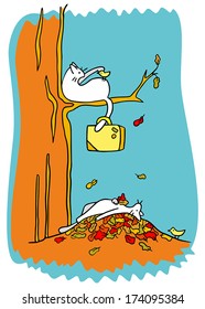 two white cat in the fairy autumn forest