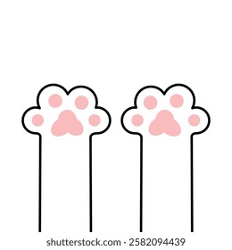 Two white cat kitten paw print leg foot sign symbol. Pink pawprint. Cute kawaii cartoon pet character body part silhouette. Happy Valentines Day. Childish style. Flat design. White background. Vector