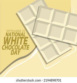 Dos barras de chocolate blanco con chocolate blanco fundido y texto en negrita para celebrar el Día Nacional del Chocolate Blanco el 22 de setiembre