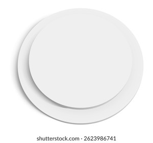 Two white circles are slightly offset, creating a layered effect with a soft shadow underneath, suggesting depth and dimension against a clean white background