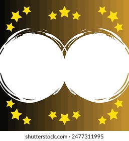 Two white circles with stars on a brown background. Ideal for retro designs, festive invitations, or whimsical decorations. Bright and playful design element.
