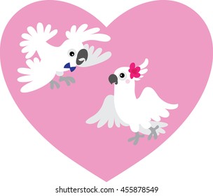 Two white cockatoo. Vector cartoon illustration.