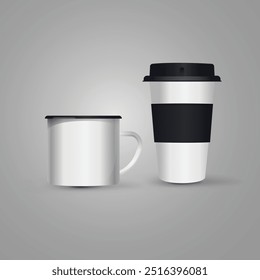Two white Coffee cups mockup vector.